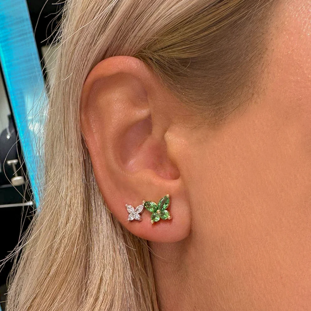 Butterfly Green Emerald Stud Earrings - Image 2
