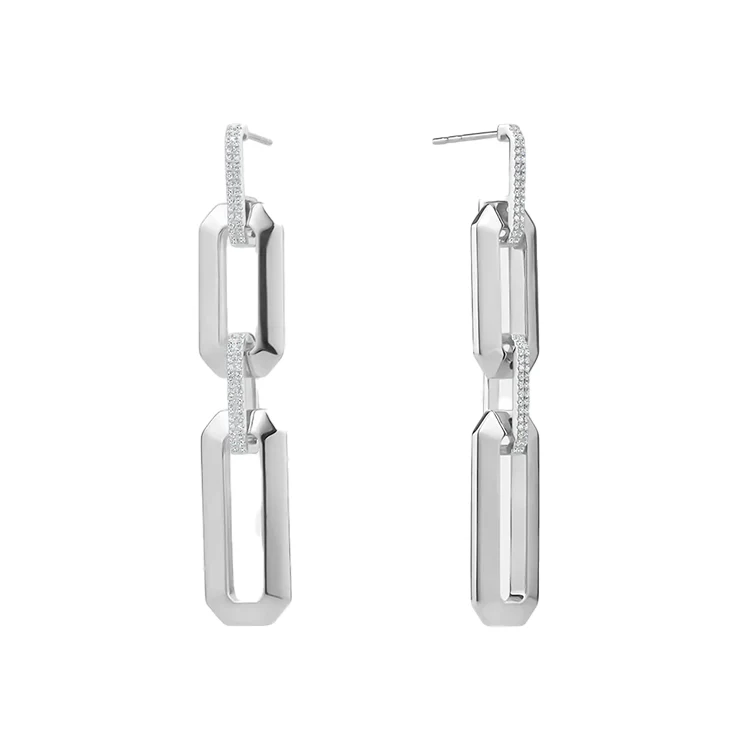 Chunky Diamond Link Drop Earrings - Image 3
