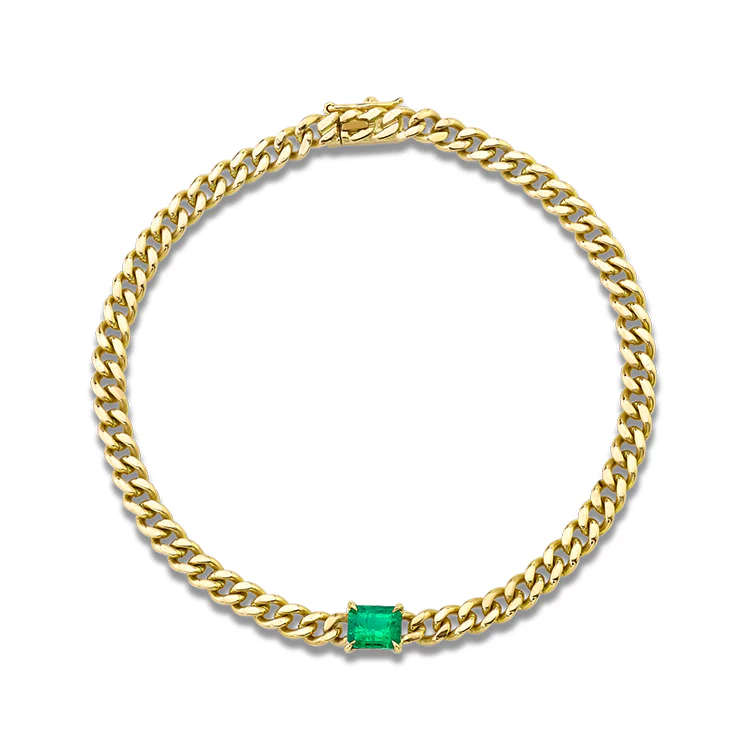 Cuban Link Bracelet with Green Emerald - Image 3