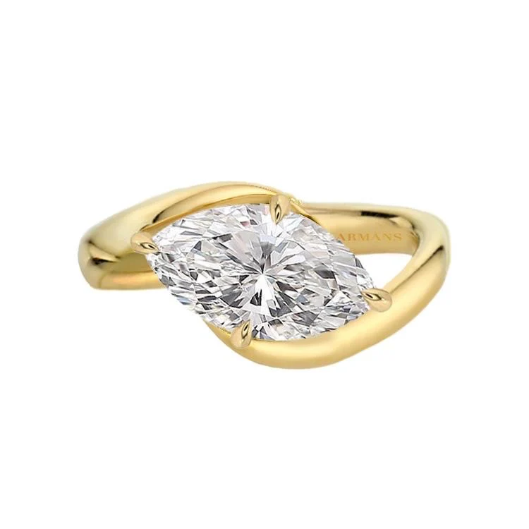 Curved Marquise Diamond Engagement Ring