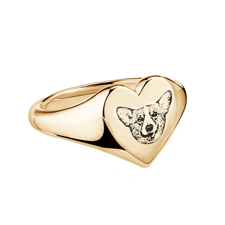 Custom Pet Face Heart Shaped Signet Ring - Image 3