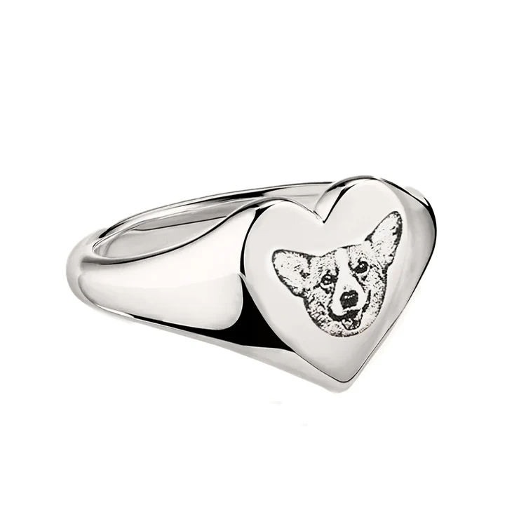 Custom Pet Face Heart Shaped Signet Ring - Image 4
