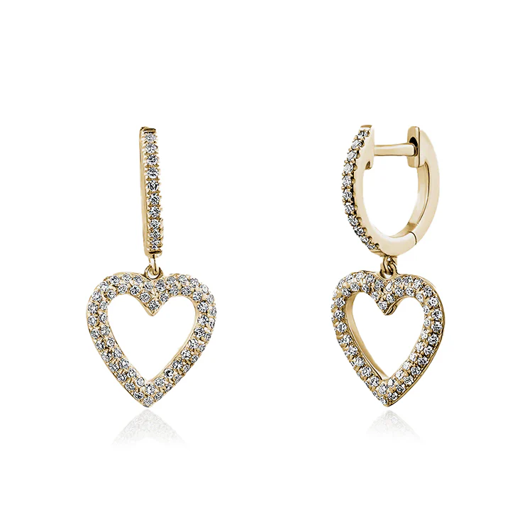 Dangling Open Diamond Gold Heart Huggies