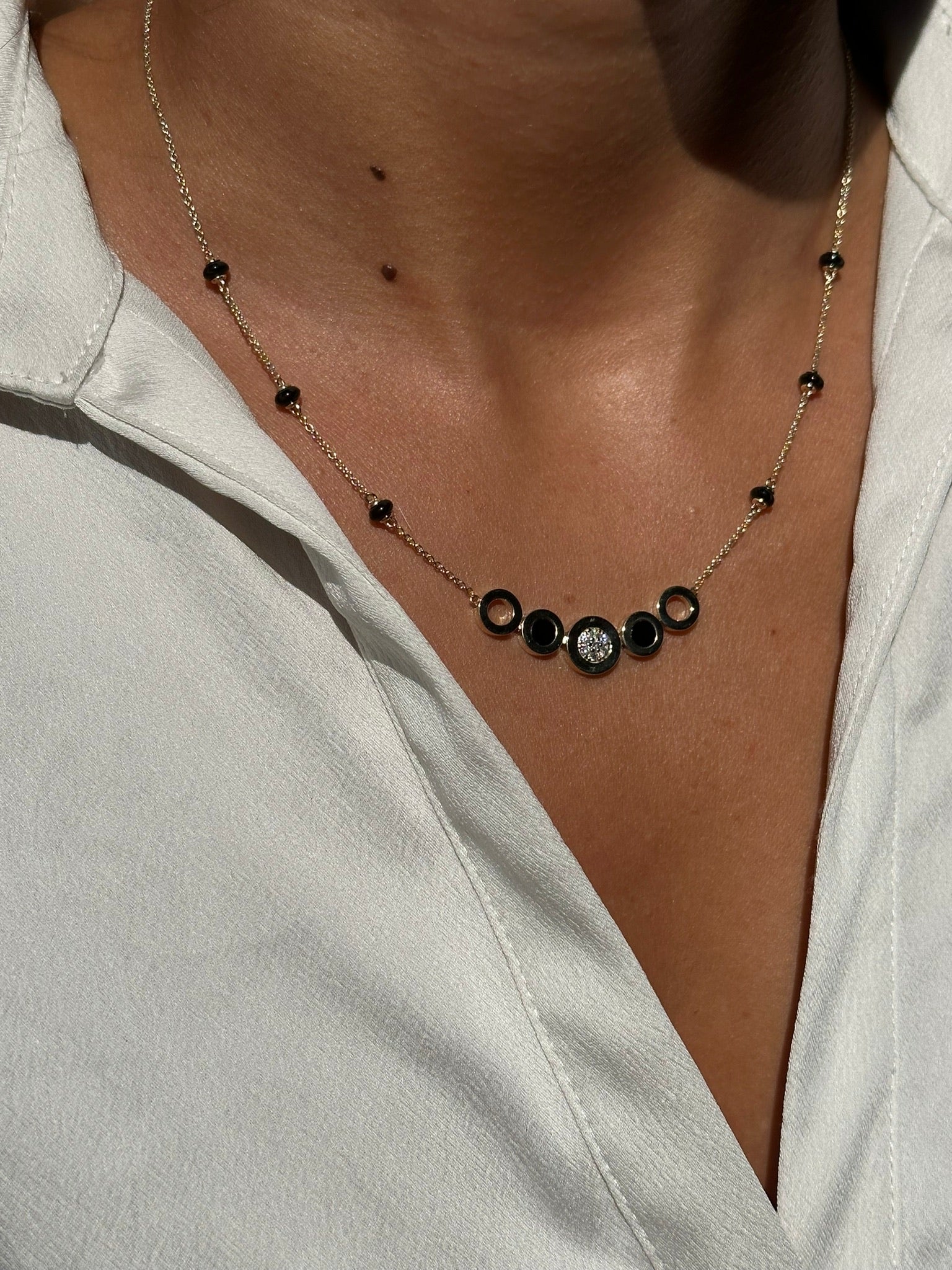Diamond and Black Onyx Mangalsutra Necklace - Image 2