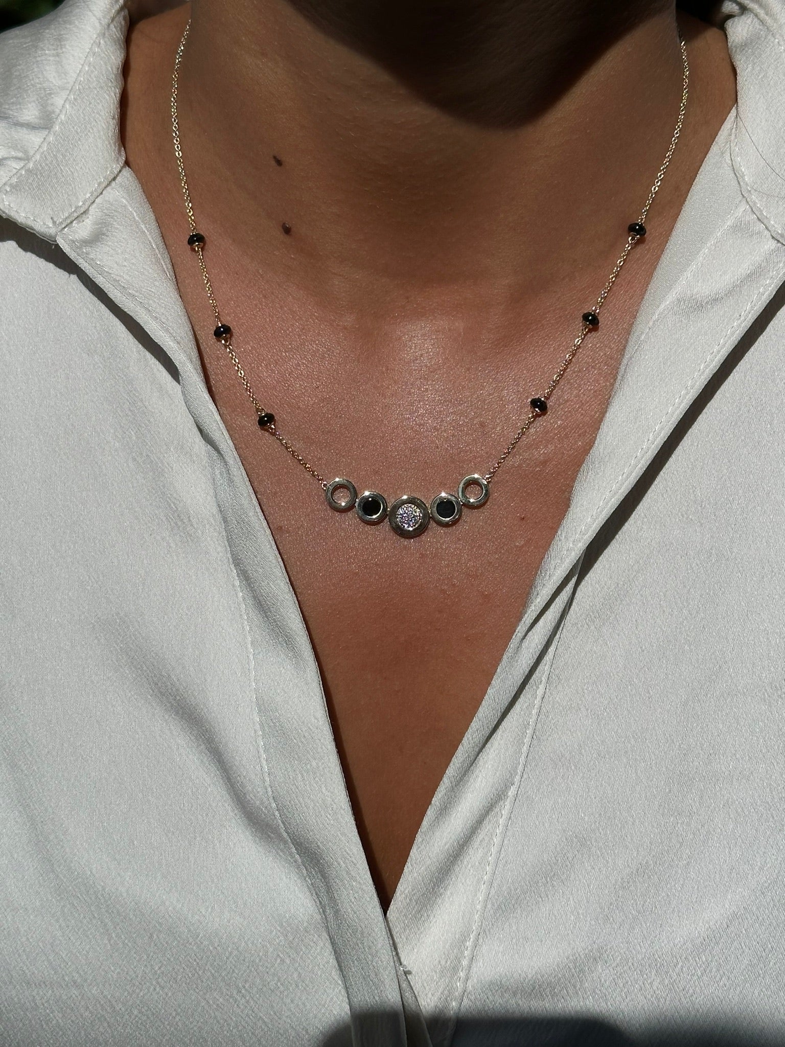 Diamond and Black Onyx Mangalsutra Necklace - Image 3