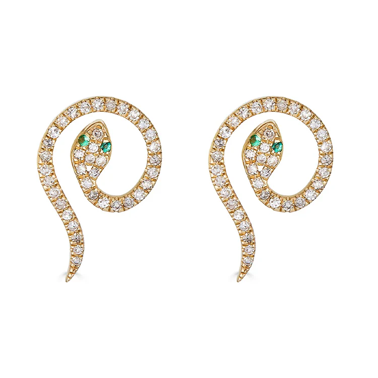 Diamond and Emerald Snake Stud Earrings