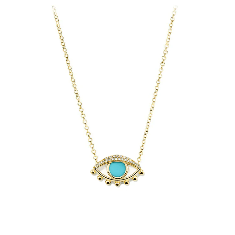 Diamond and Turquoise Enamel Evil Eye Necklace