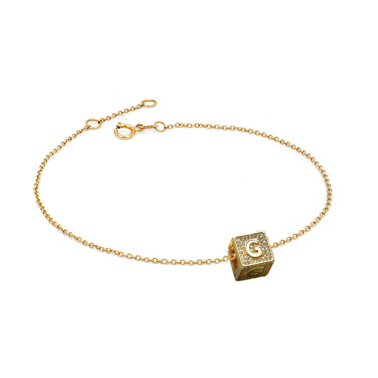 Diamond Block Charm Initial Bracelet