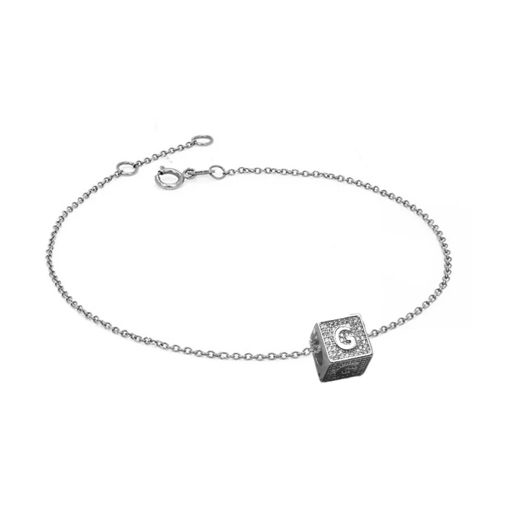 Diamond Block Charm Initial Bracelet - Image 3