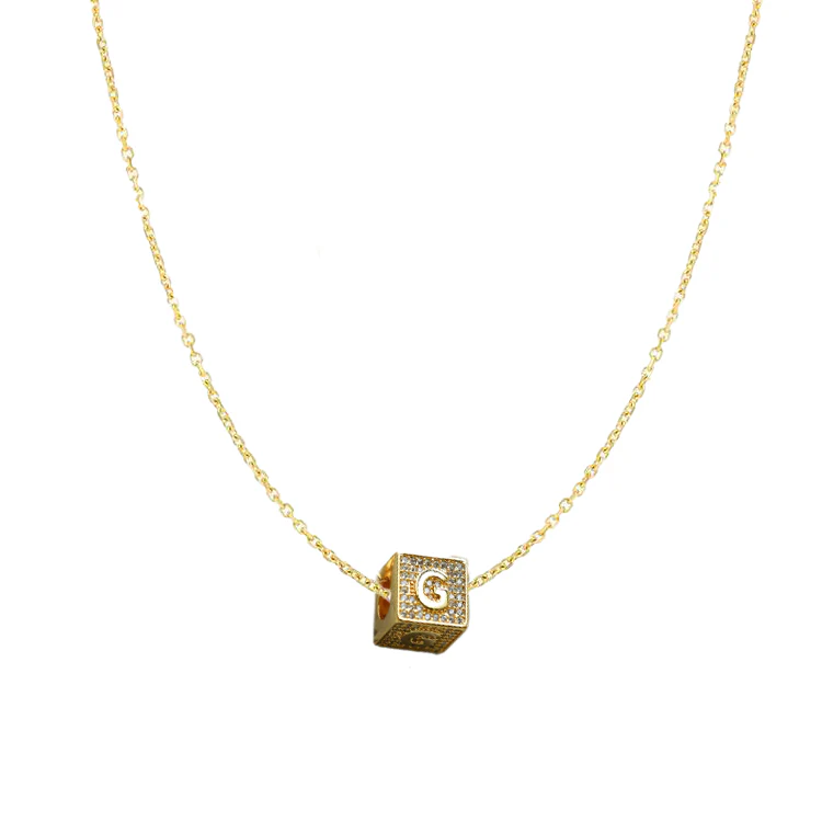 Diamond Block Charm Initial Necklace