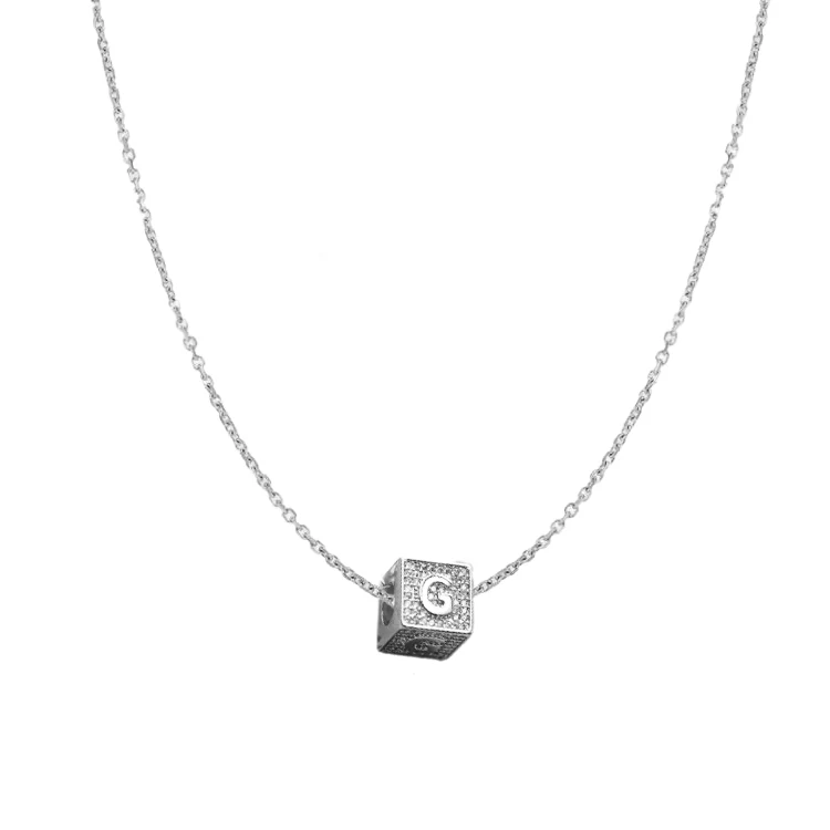 Diamond Block Charm Initial Necklace - Image 3
