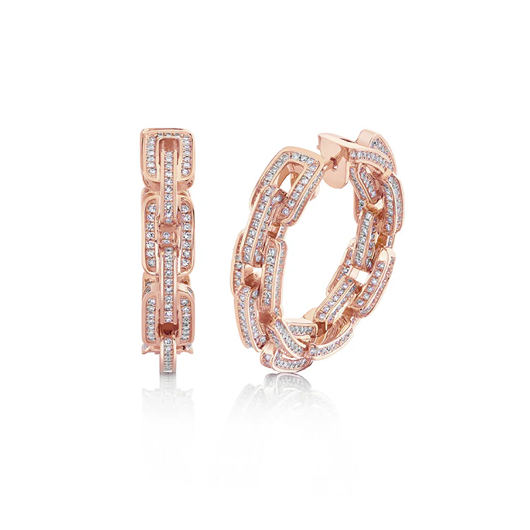 Diamond Chain Link Huggies - Image 2