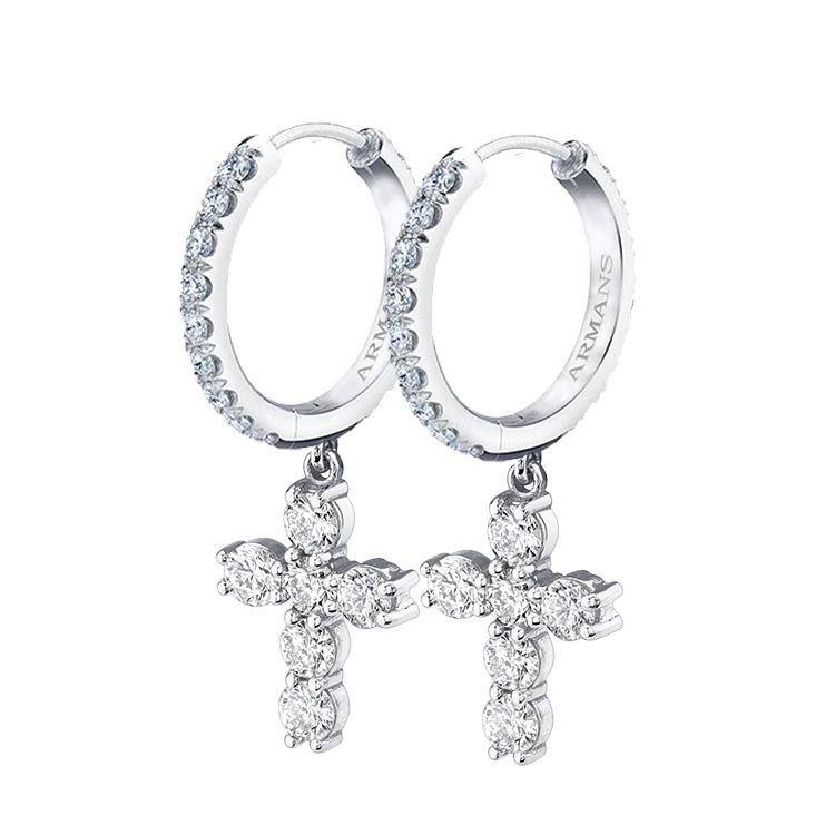 Diamond Cross Drop Earrings