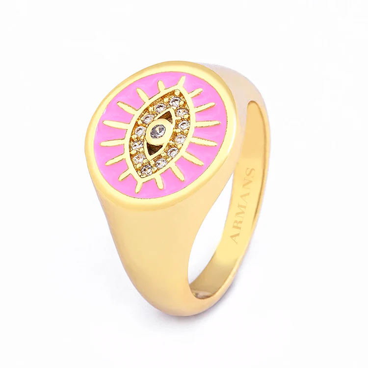 Diamond Evil Eye Enamel Signet Ring