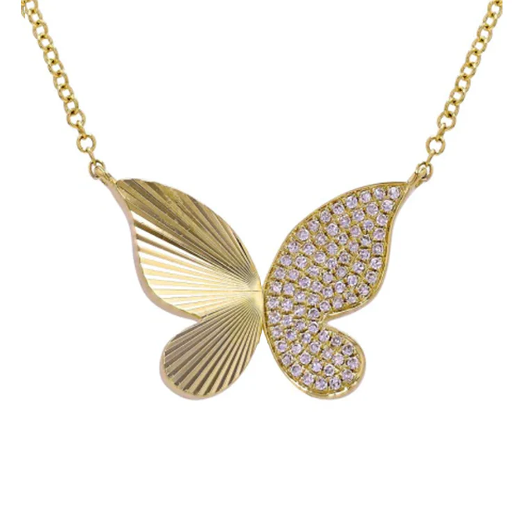 Diamond Fluted Butterfly Necklace