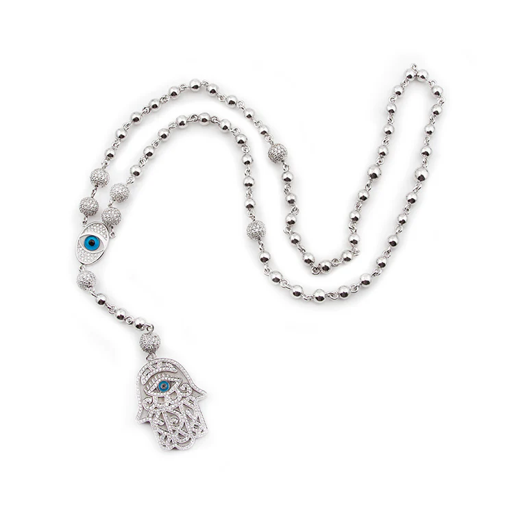 Diamond Hamsa Hand Rosary Necklace - Image 2
