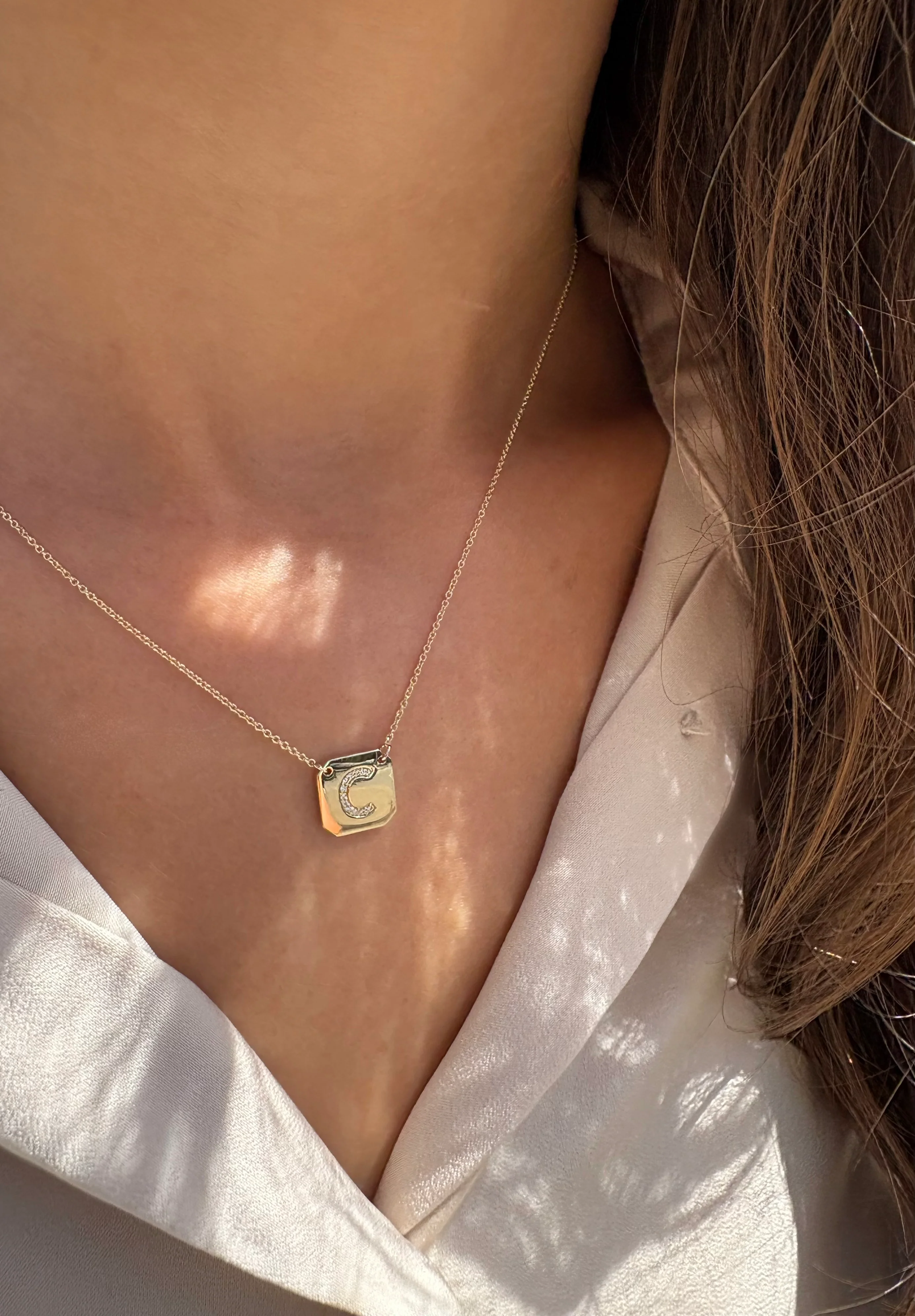 Diamond Initial Cornerstone Disc Necklace - Image 4