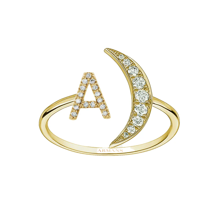Diamond Initial Crescent Ring