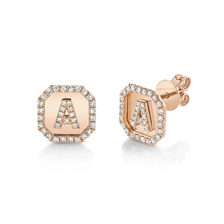 Diamond Initial Nameplate Earrings - Image 3