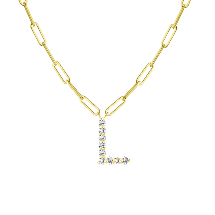 Diamond Initial Pendant with Paperclip Chain - Image 12