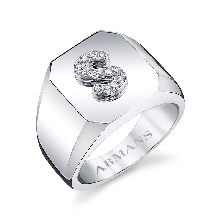 Diamond Initial Signet Ring - Image 3