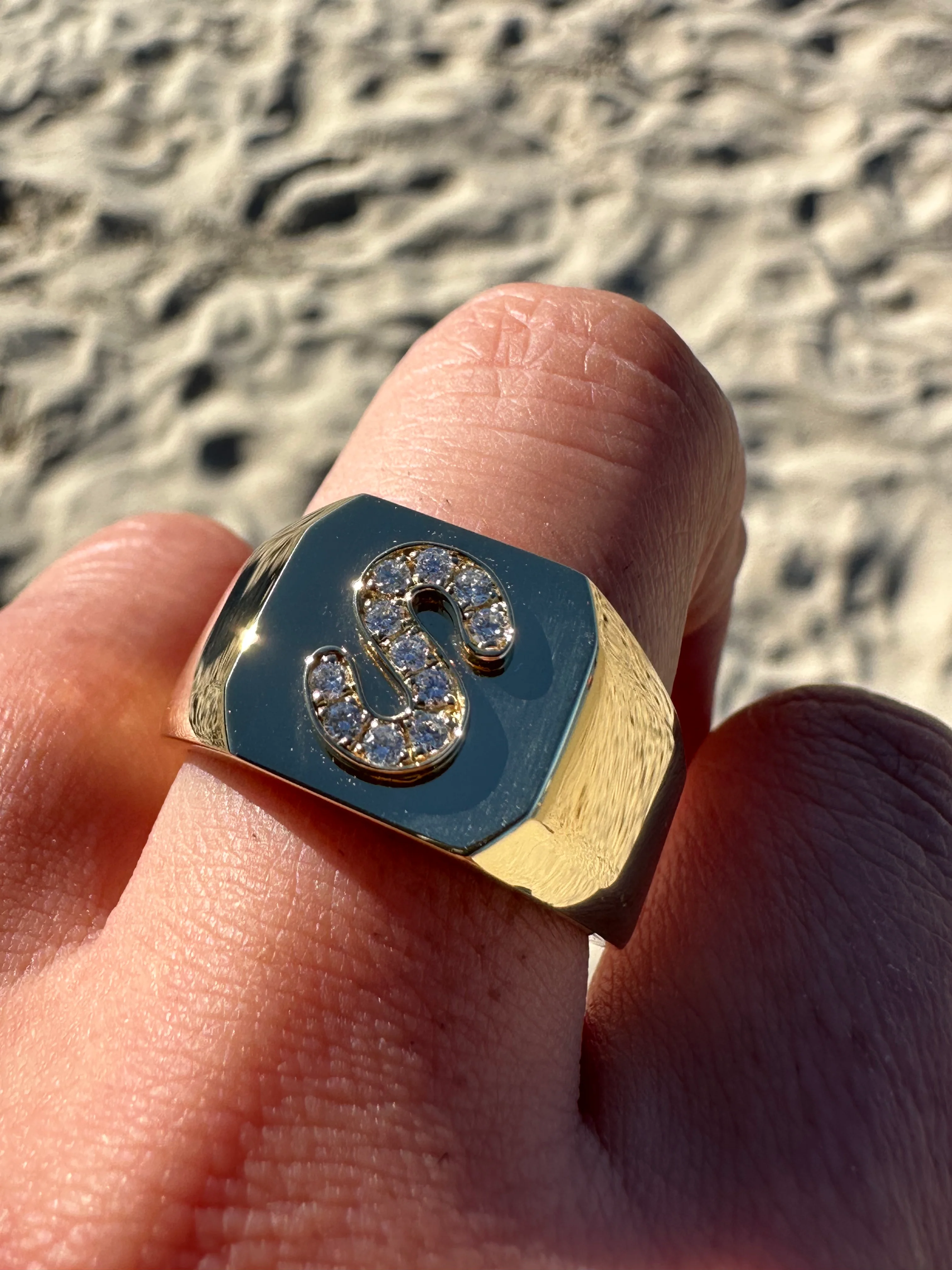 Diamond Initial Signet Ring - Image 4