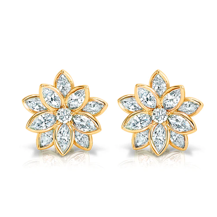 Diamond Lotus Flower Earrings