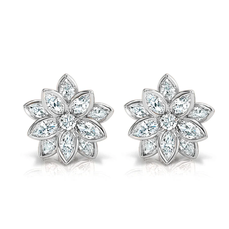 Diamond Lotus Flower Earrings - Image 2