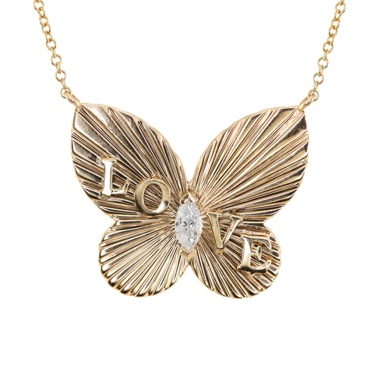 Diamond Love Fluted Butterfly Necklace