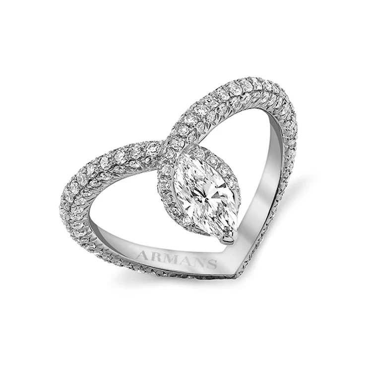 Diamond Marquise Heart Shaped Ring - Image 2
