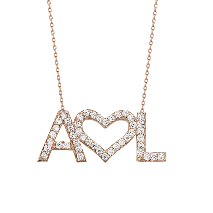 Diamond Multi Initial Heart Necklace - Image 3