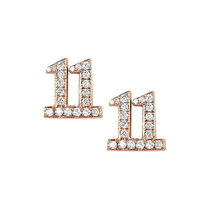 Diamond Number Stud Earrings