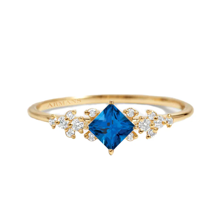 Diamond Petal Blue Sapphire Ring