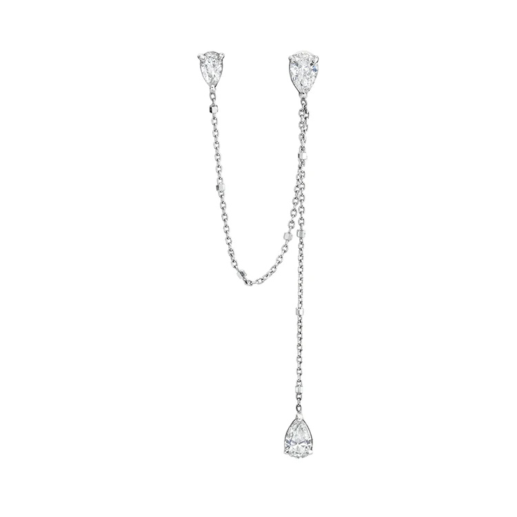 Diamond Trio Chain Drop Earrings - Image 2