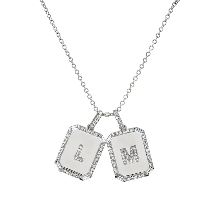 Double Diamond Initial Nameplate Necklace - Image 2