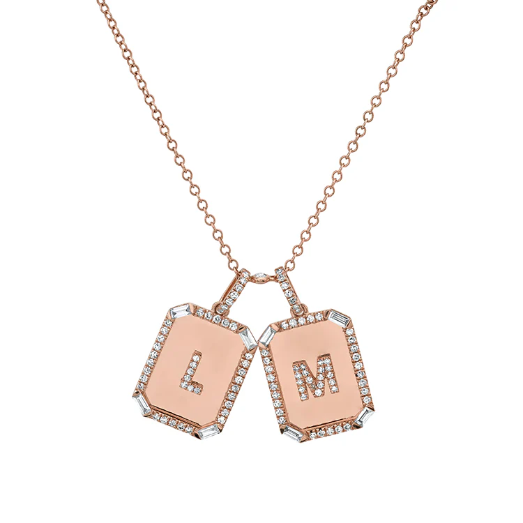 Double Diamond Initial Nameplate Necklace - Image 3