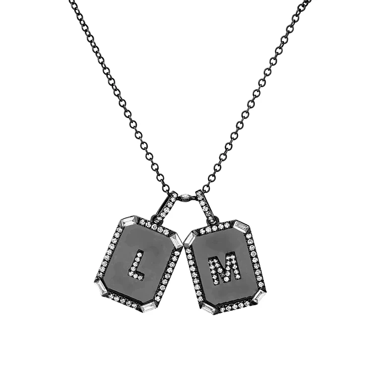 Double Diamond Initial Nameplate Necklace - Image 4