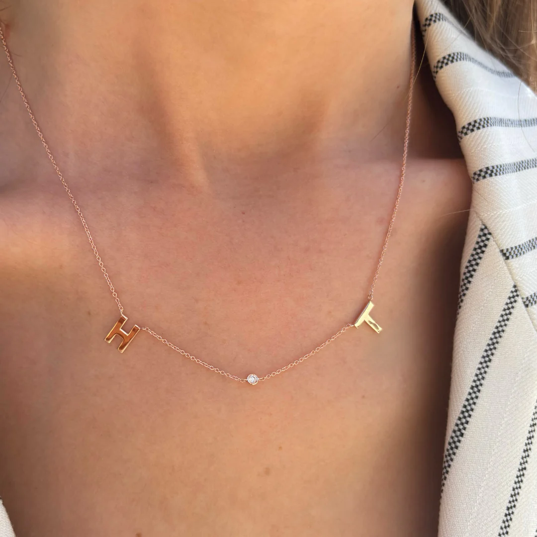 Double Initial Gemstone Necklace - Image 2