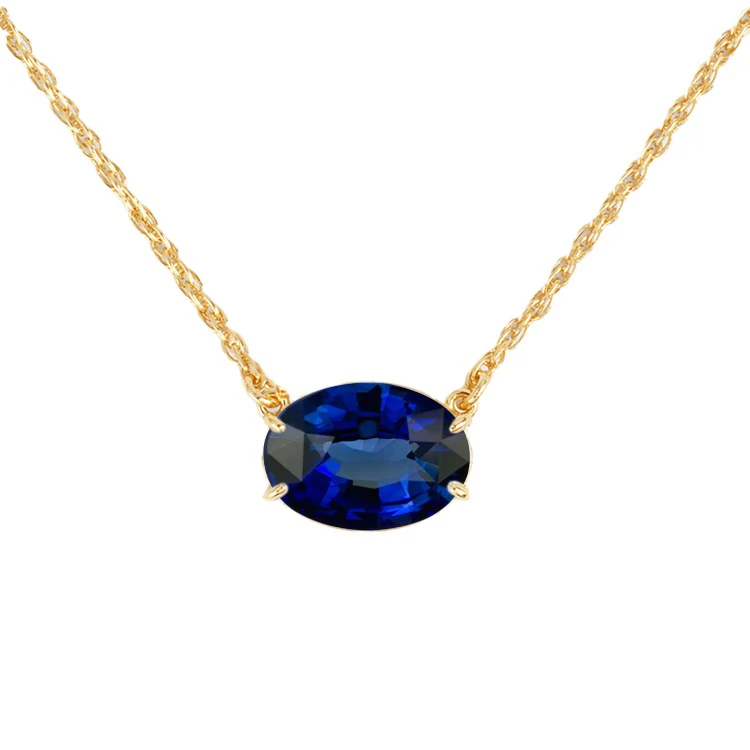 East West Oval Blue Sapphire Chain Necklace