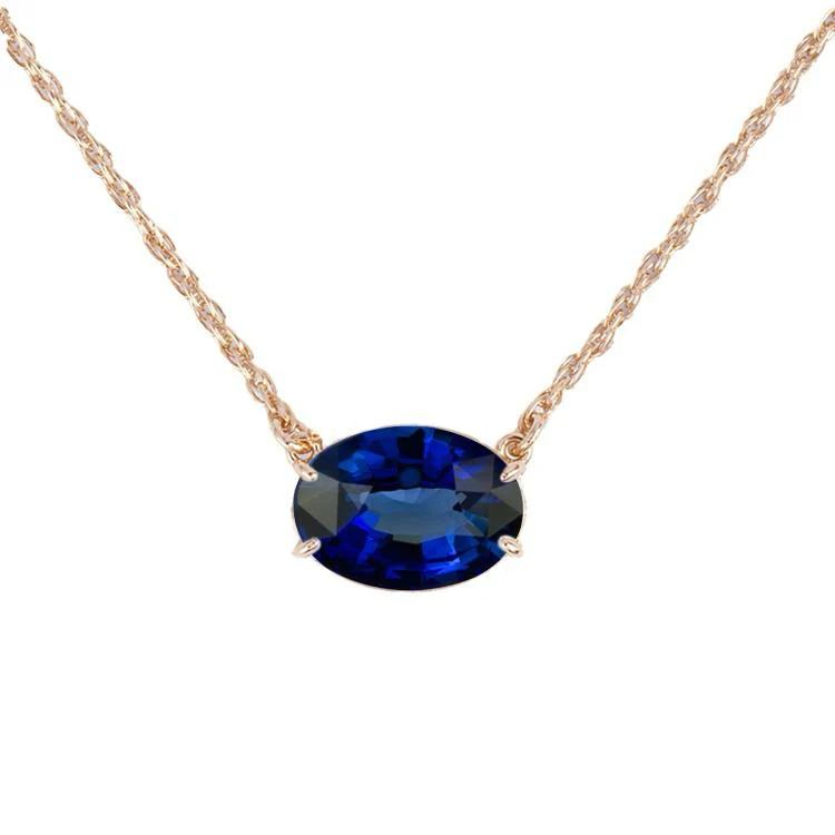 East West Oval Blue Sapphire Chain Necklace - Image 2