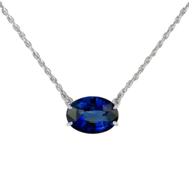 East West Oval Blue Sapphire Chain Necklace - Image 3
