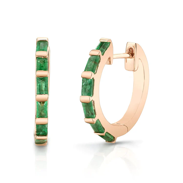 Emerald Baguette Huggies - Image 3