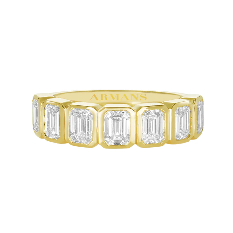 Emerald Bezel Set Half Wedding Band