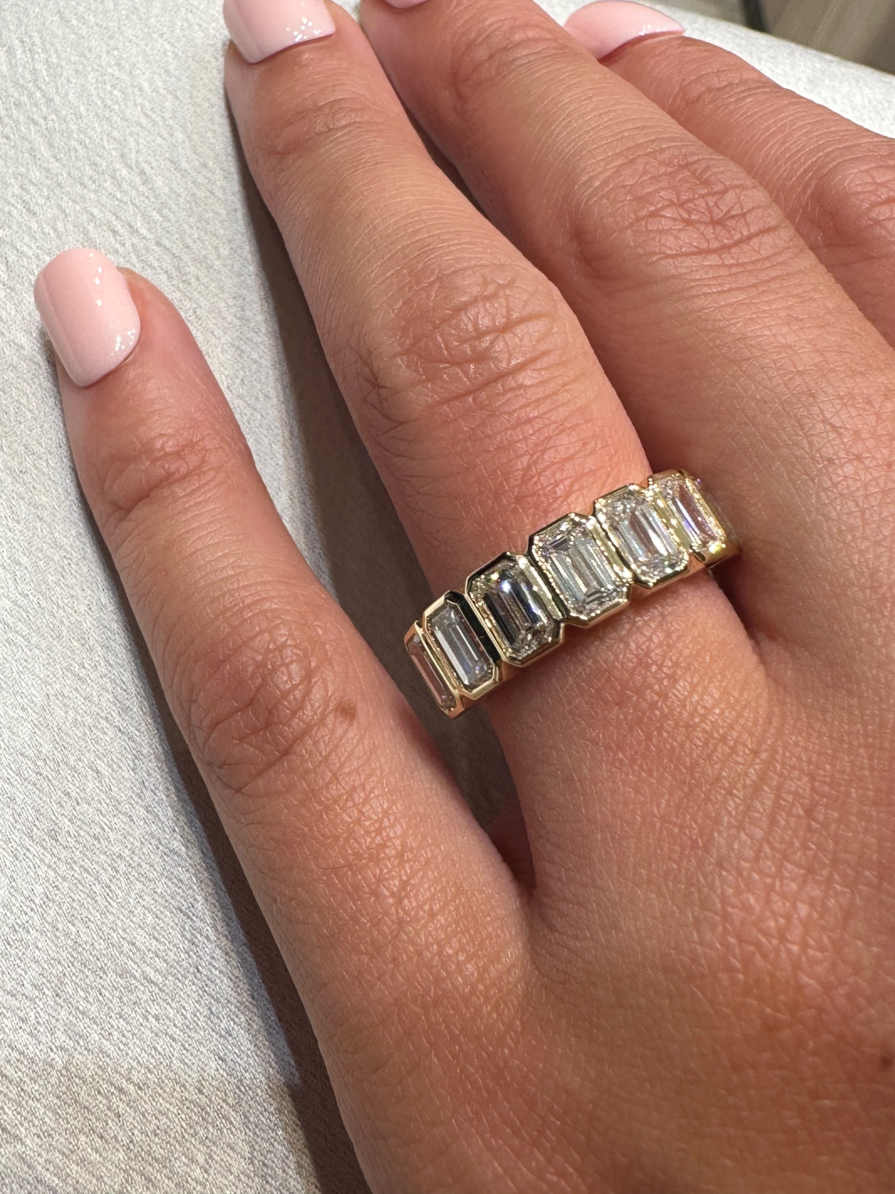 Emerald Bezel Set Half Wedding Band - Image 2