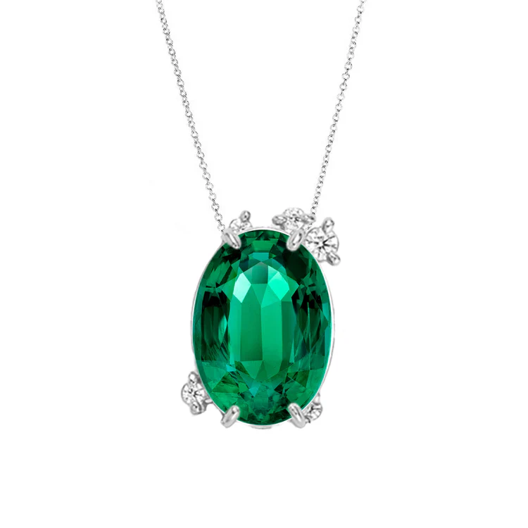 Fire Fly Oval Green Emerald Necklace