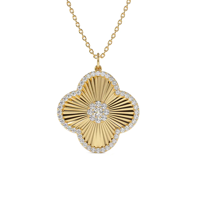 Fluted Diamond Clover Necklace