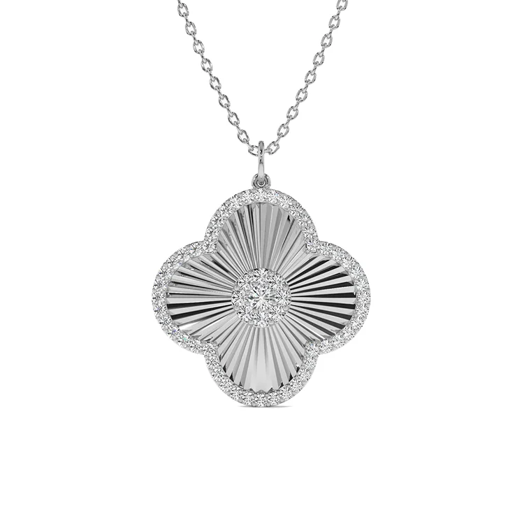 Fluted Diamond Clover Necklace - Image 2