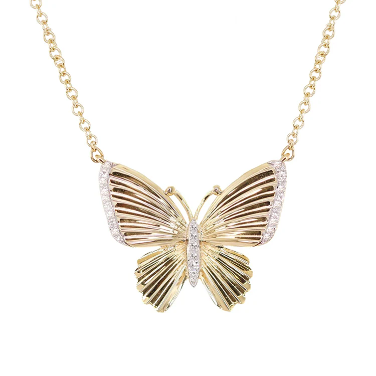 Fluted Elegance Diamond Butterfly Necklace