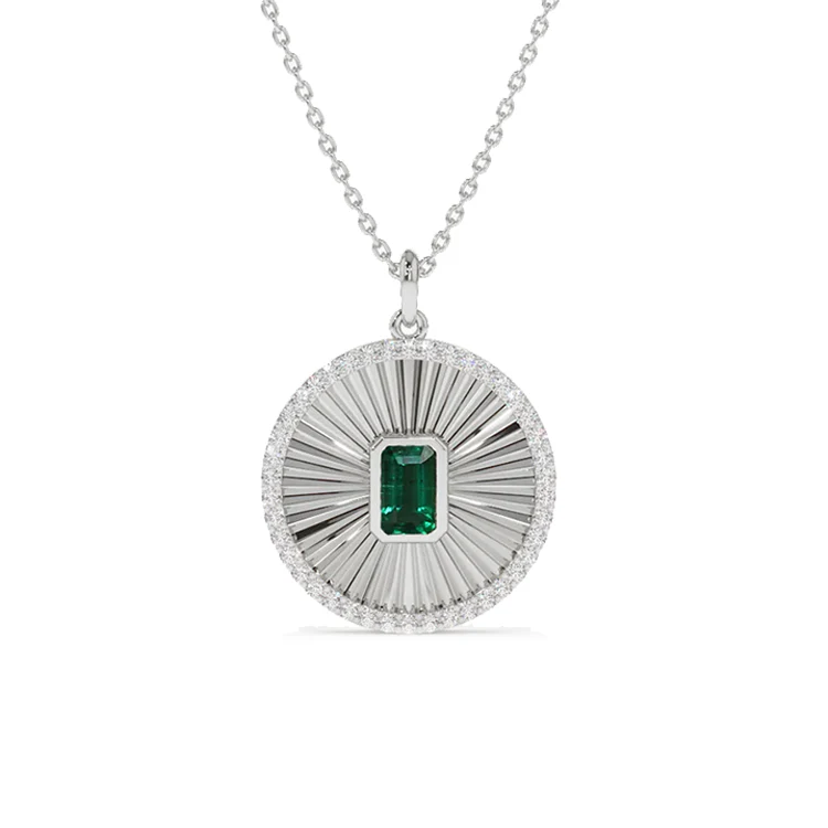Fluted Green Emerald Disc Necklace - Image 2