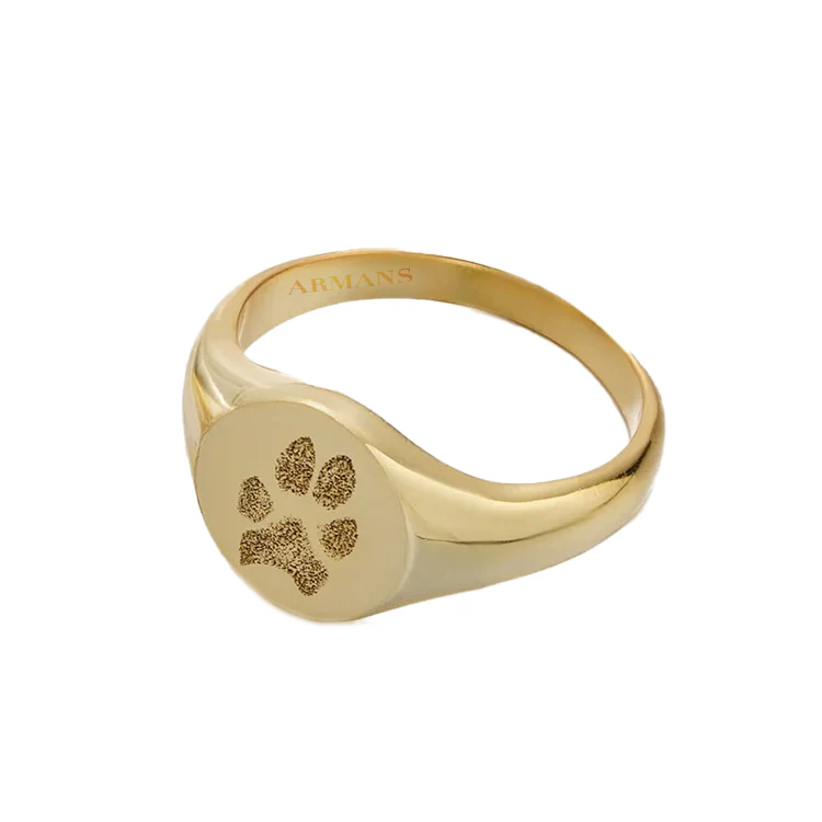Gold Paw Print Signet Ring